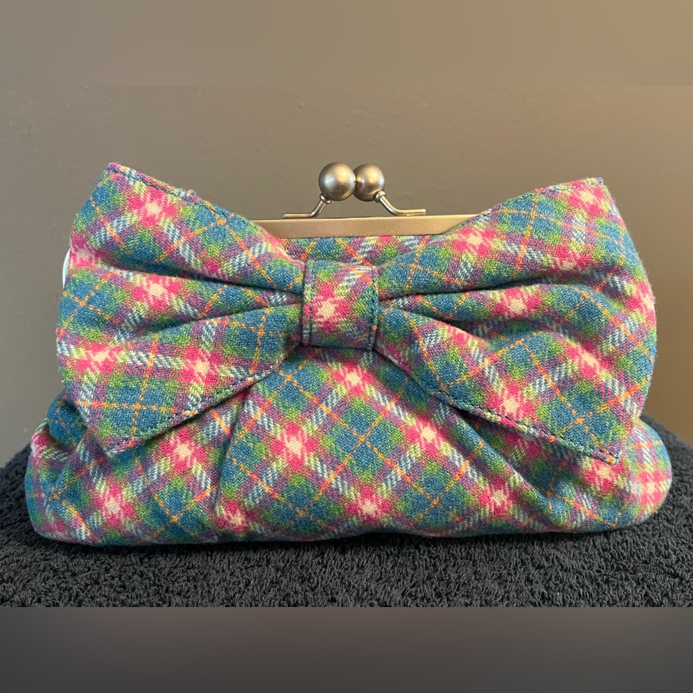 NESS Blue and Pink Tartan Handbag with Bow
